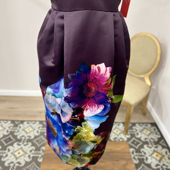 Monique Lhuillier v- neck floral mid dress size 14 - Picture 3 of 6